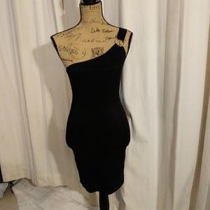 Black One Shoulder  knee length Rhinestone Accent
